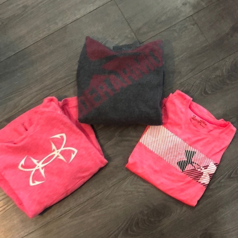 Under Armour youth YLG/JG/G 2 sweatshirt hoodies & 1 YXL/JTG/EG headgear t shirt